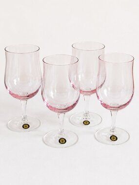 New vintage pink crystal wine glasses, Sasaki Japan Set 4 NEW Stemware w Box